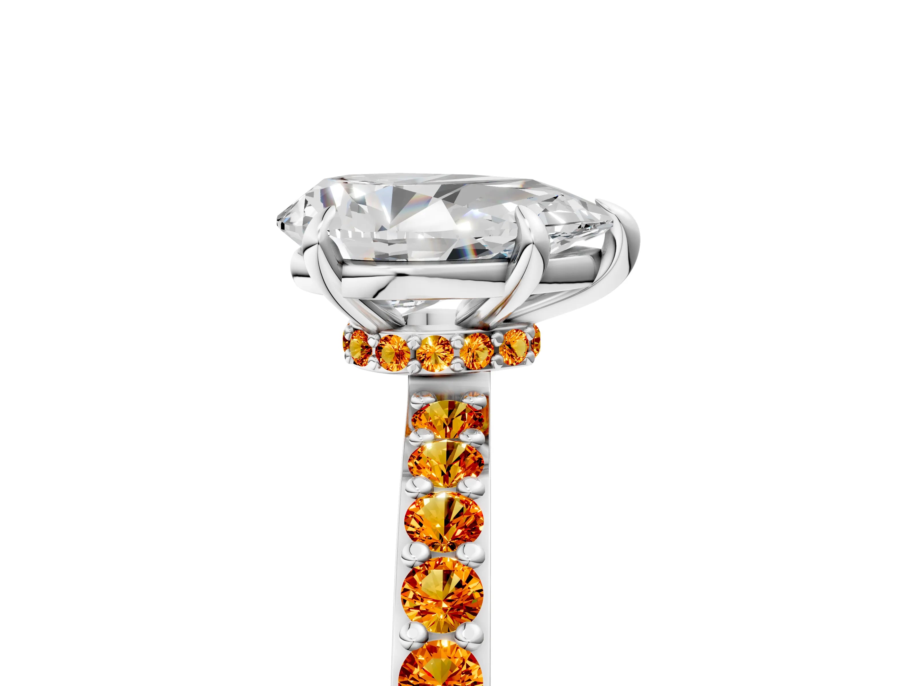 White gold Pear Cut Diamond Pavé Engagement Ring with Round with Citrine side stone Accents and Prong Setting_17