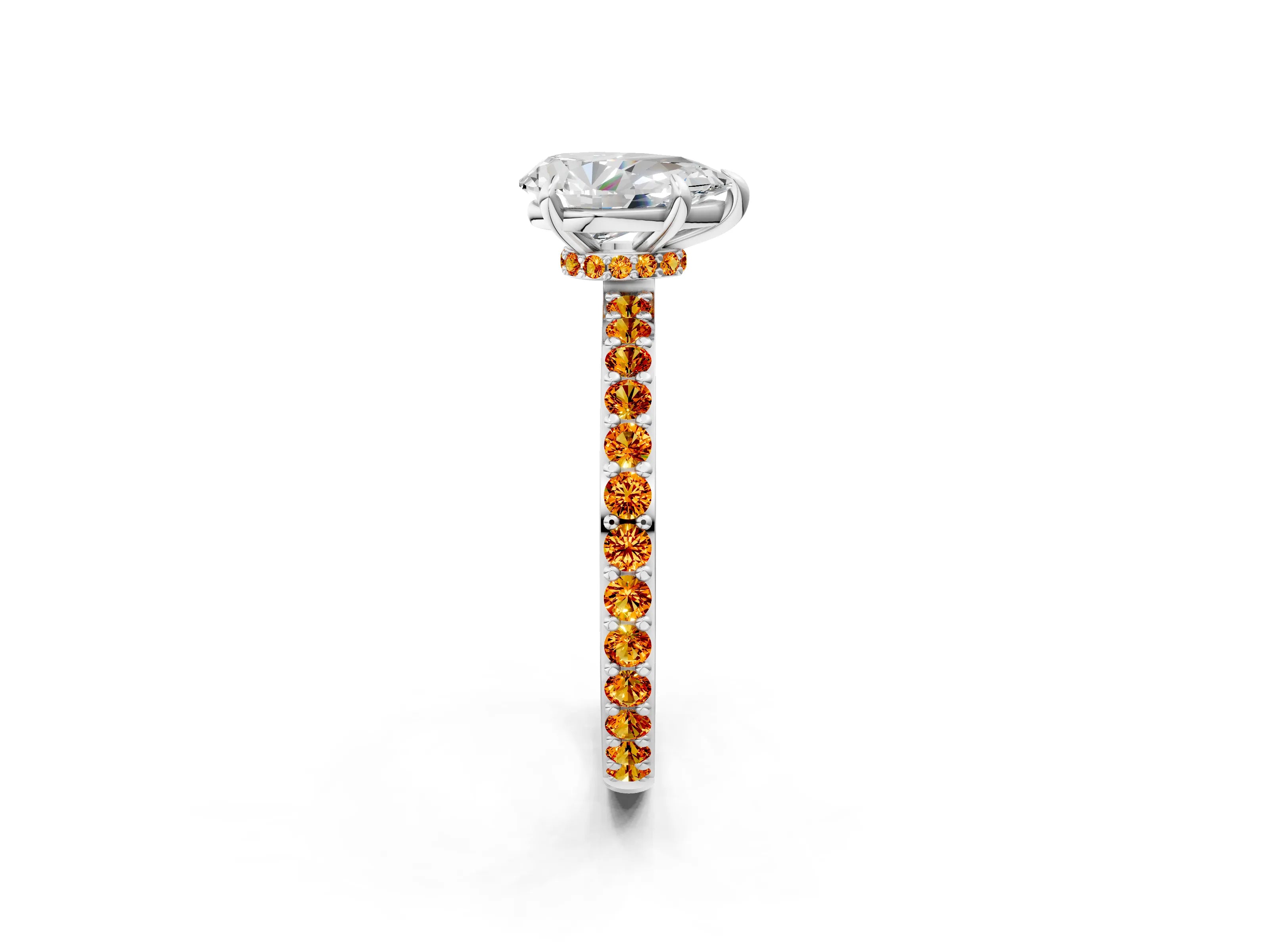White gold Pear Cut Diamond Pavé Engagement Ring with Round with Citrine side stone Accents and Prong Setting_26