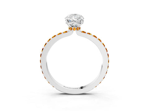 White gold Pear Cut Diamond Pavé Engagement Ring with Round with Citrine side stone Accents and Prong Setting_27