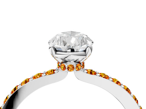White gold Pear Cut Diamond Pavé Engagement Ring with Round with Citrine side stone Accents and Prong Setting_28