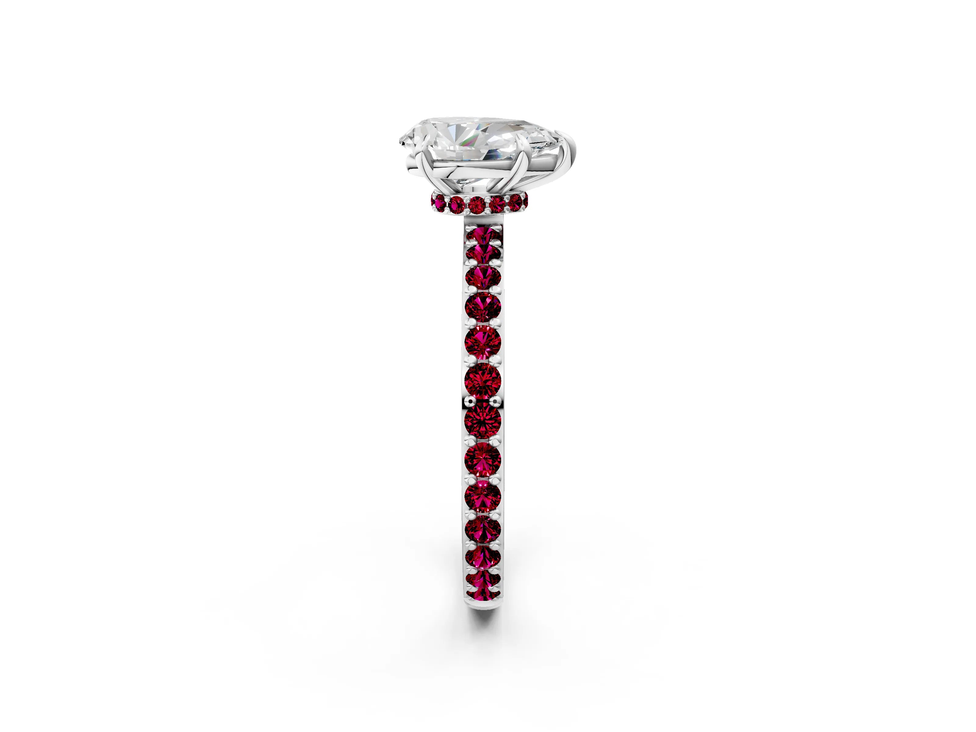 White gold Pear Cut Diamond Pavé Engagement Ring with Round with Garnet side stone Accents and Prong Setting_14