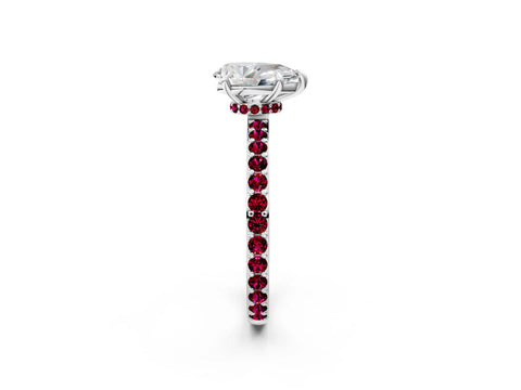 White gold Pear Cut Diamond Pavé Engagement Ring with Round with Garnet side stone Accents and Prong Setting_14