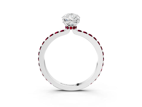 White gold Pear Cut Diamond Pavé Engagement Ring with Round with Garnet side stone Accents and Prong Setting_15