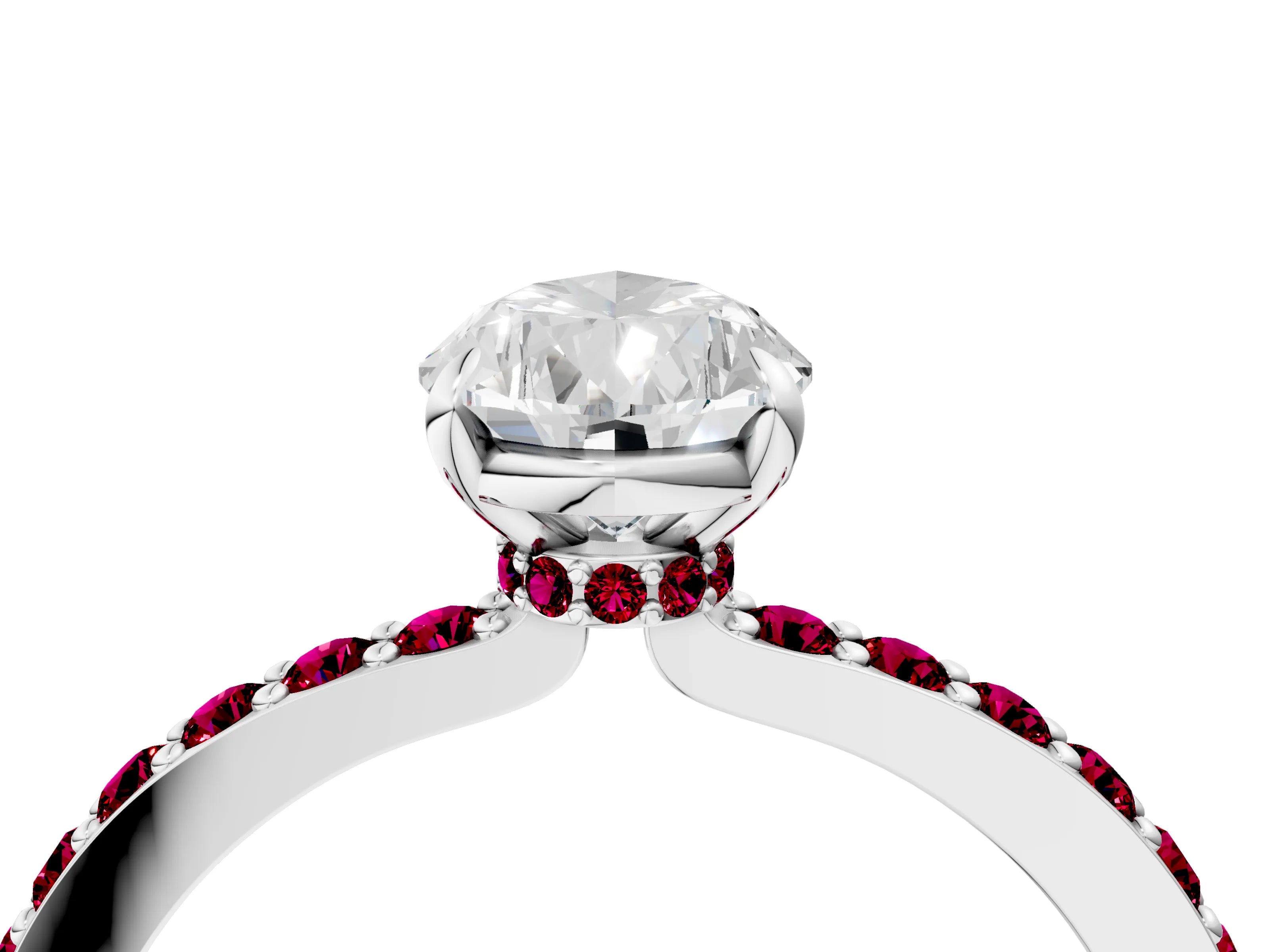 White gold Pear Cut Diamond Pavé Engagement Ring with Round with Garnet side stone Accents and Prong Setting_28