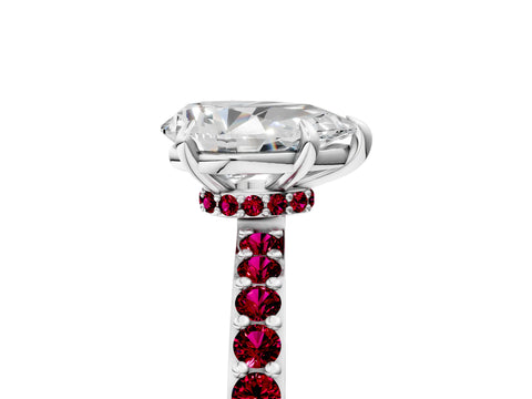 White gold Pear Cut Diamond Pavé Engagement Ring with Round with Garnet side stone Accents and Prong Setting_29