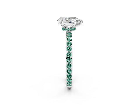 White gold Pear Cut Diamond Pavé Engagement Ring with Round with Green Sapphire side stone Accents and Prong Setting_14