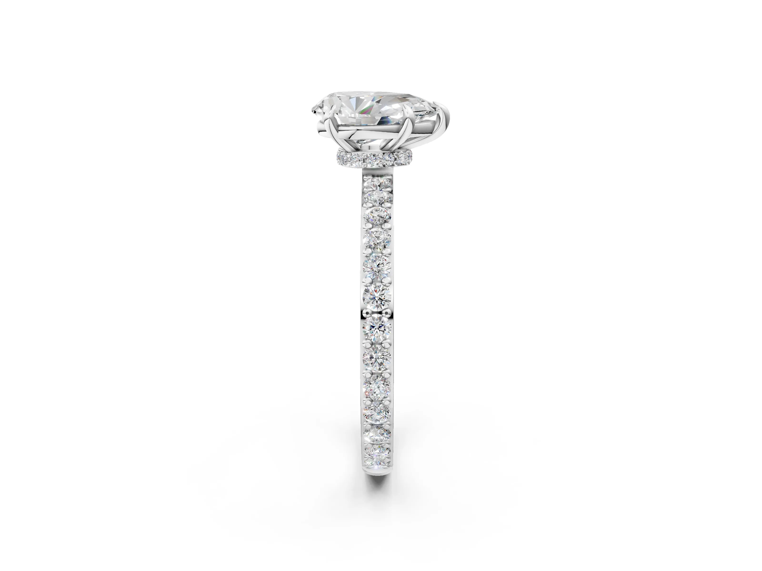 White gold Pear Cut Diamond Pavé Engagement Ring with Round with Moissanite side stone Accents and Prong Setting_14