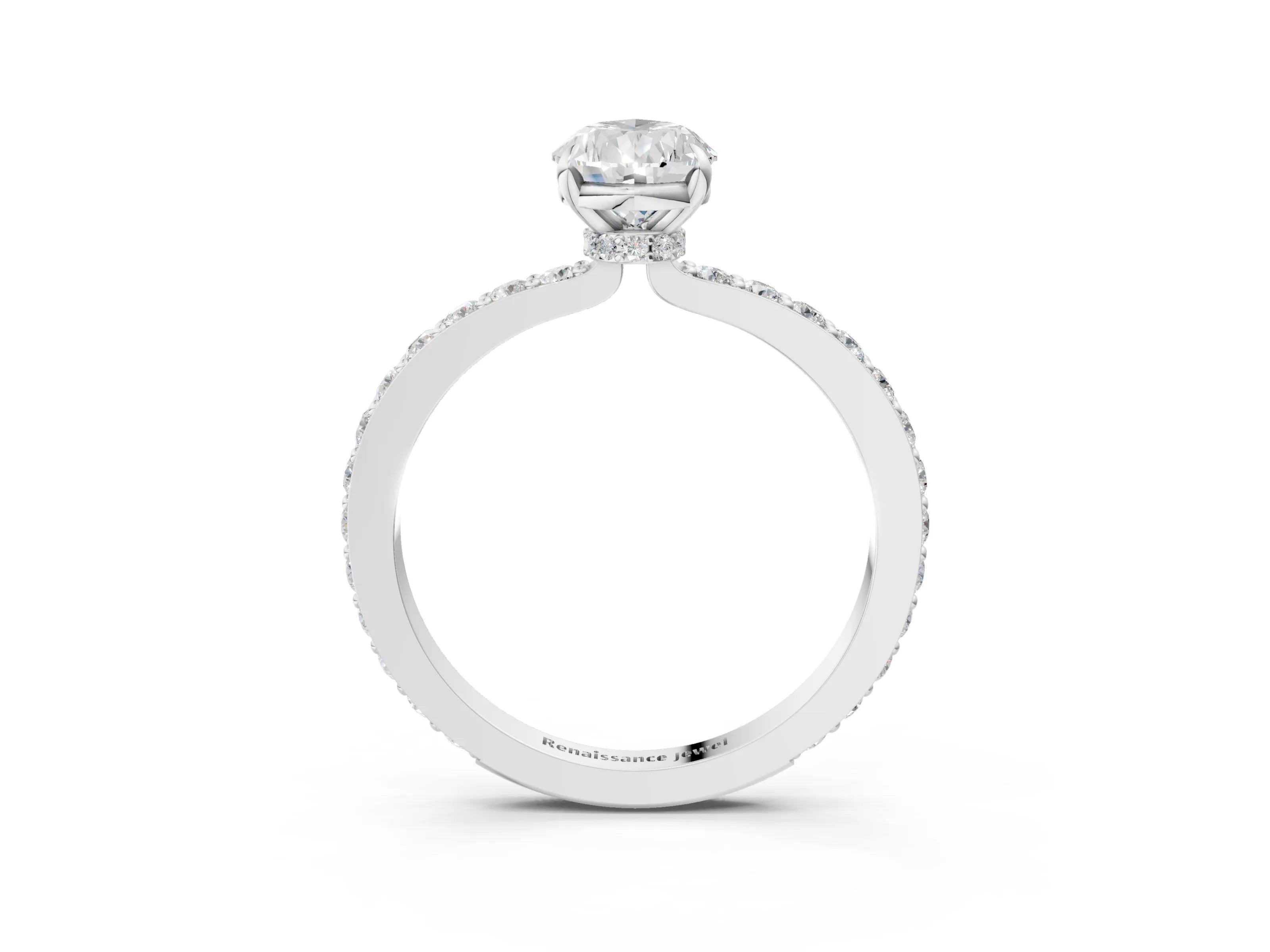 White gold Pear Cut Diamond Pavé Engagement Ring with Round with Moissanite side stone Accents and Prong Setting_14