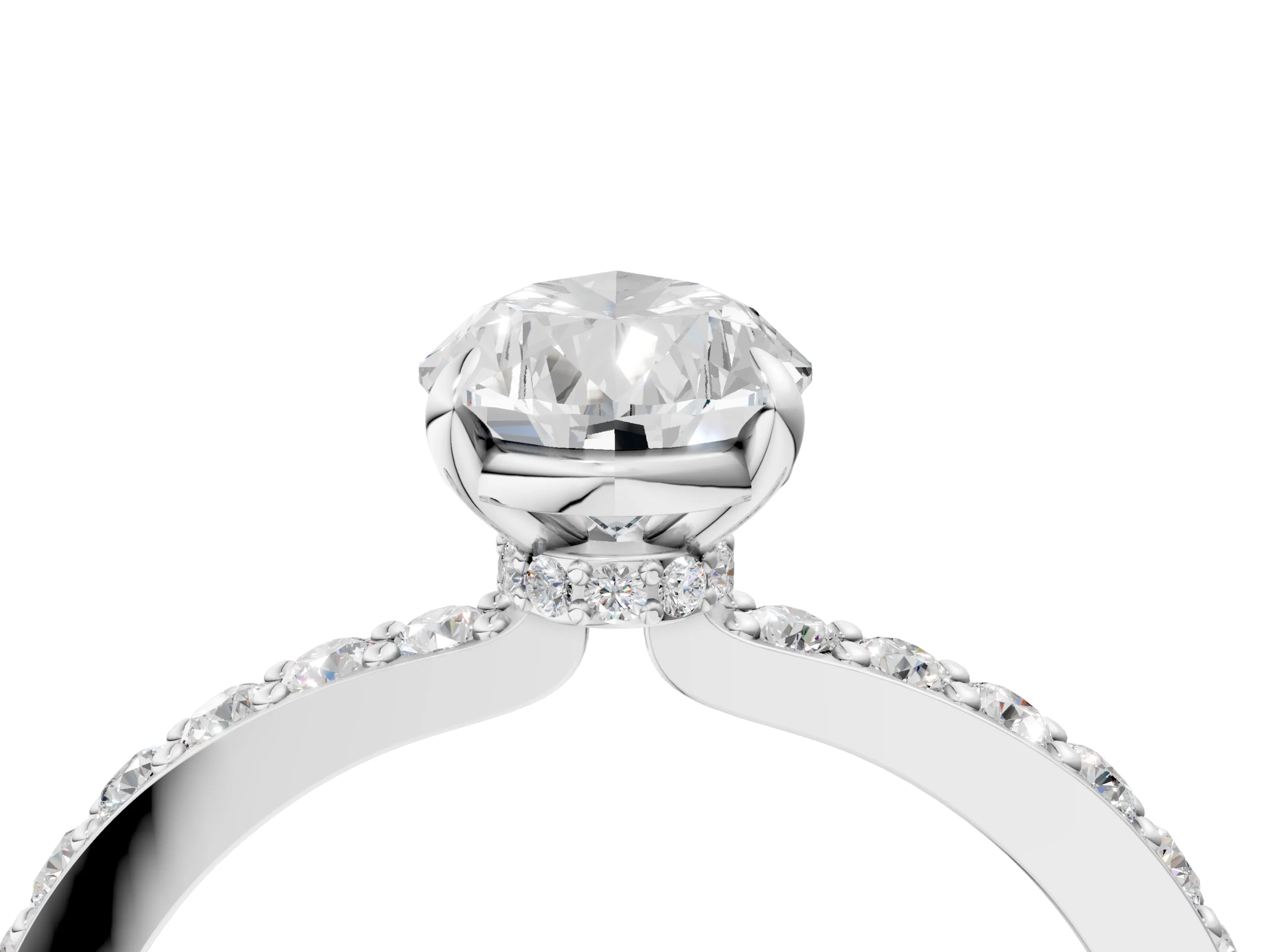 White gold Pear Cut Diamond Pavé Engagement Ring with Round with Moissanite side stone Accents and Prong Setting_15