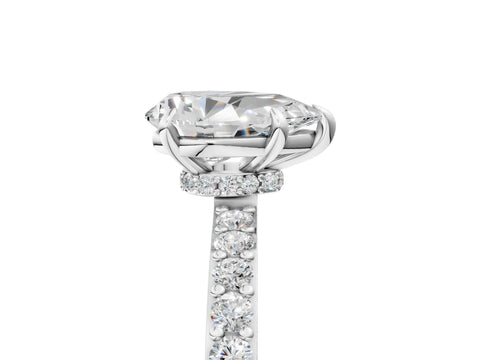 White gold Pear Cut Diamond Pavé Engagement Ring with Round with Moissanite side stone Accents and Prong Setting_16