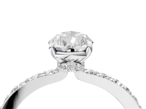 White gold Pear Cut Diamond Pavé Engagement Ring with Round with Moissanite side stone Accents and Prong Setting_16