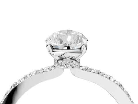 White gold Pear Cut Diamond Pavé Engagement Ring with Round with Moissanite side stone Accents and Prong Setting_16