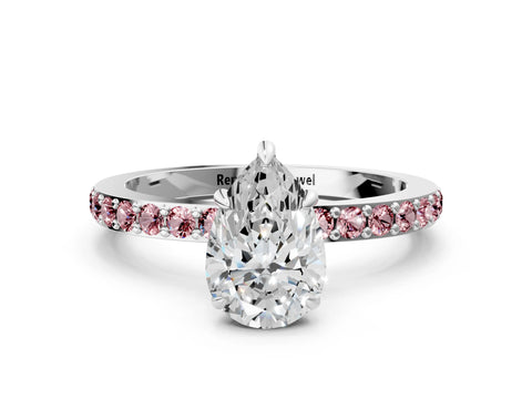 White gold Pear Cut Diamond Pavé Engagement Ring with Round with Morganite side stone Accents and Prong Setting_12