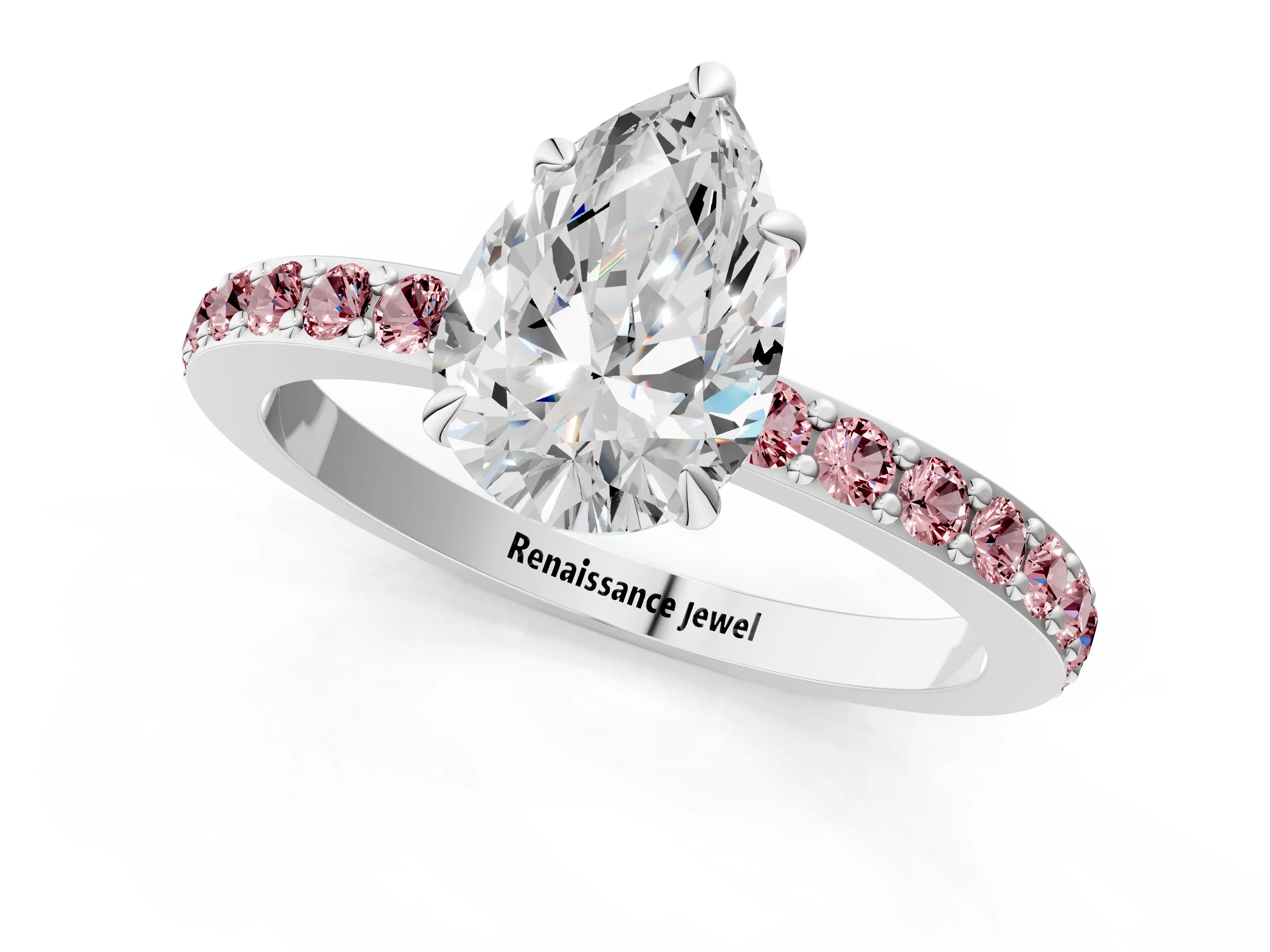 White gold Pear Cut Diamond Pavé Engagement Ring with Round with Morganite side stone Accents and Prong Setting_13