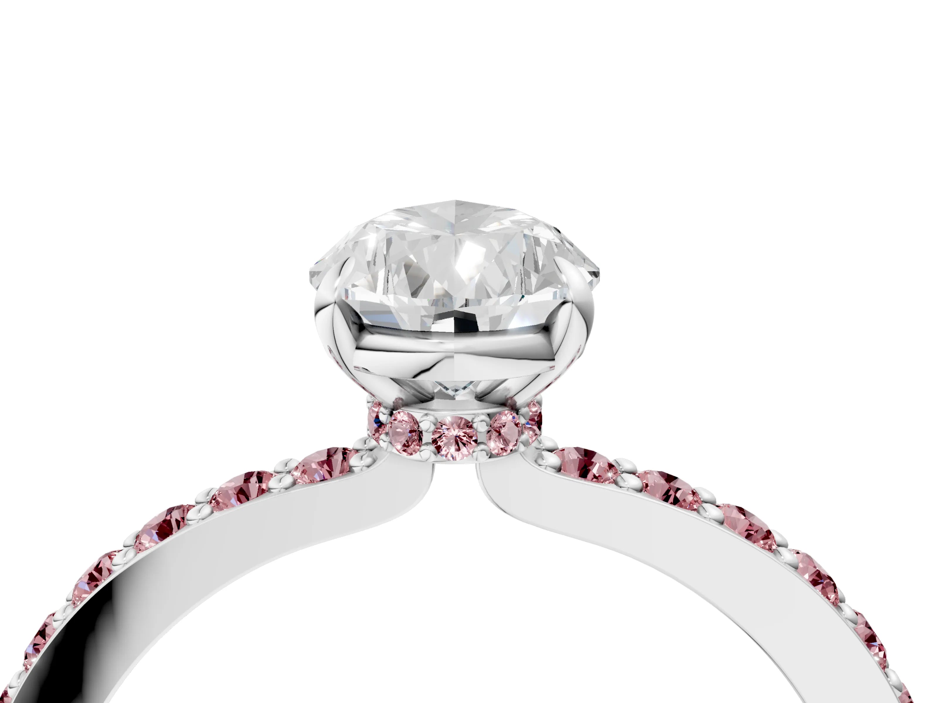 White gold Pear Cut Diamond Pavé Engagement Ring with Round with Morganite side stone Accents and Prong Setting_16