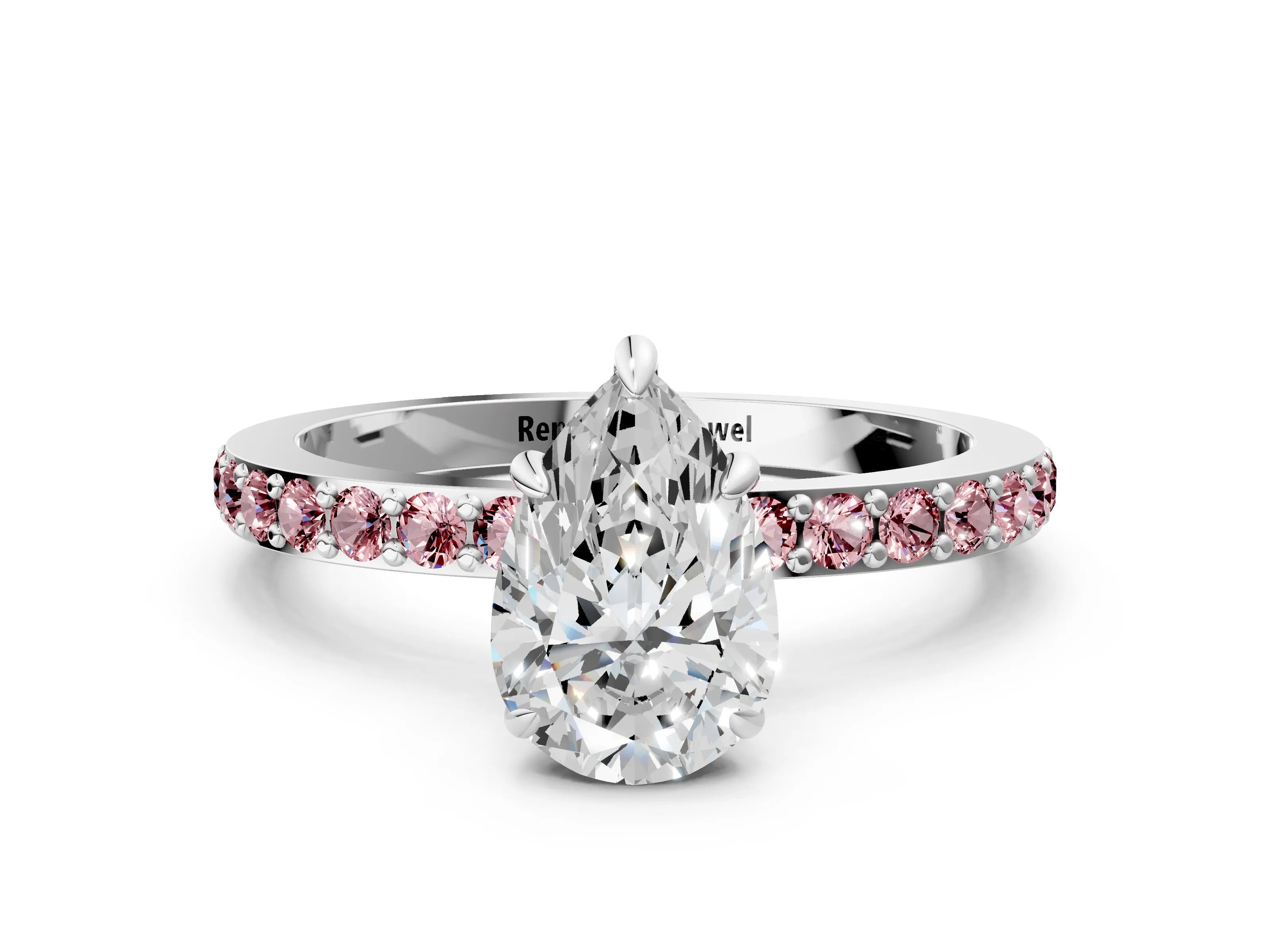 White gold Pear Cut Diamond Pavé Engagement Ring with Round with Morganite side stone Accents and Prong Setting_24