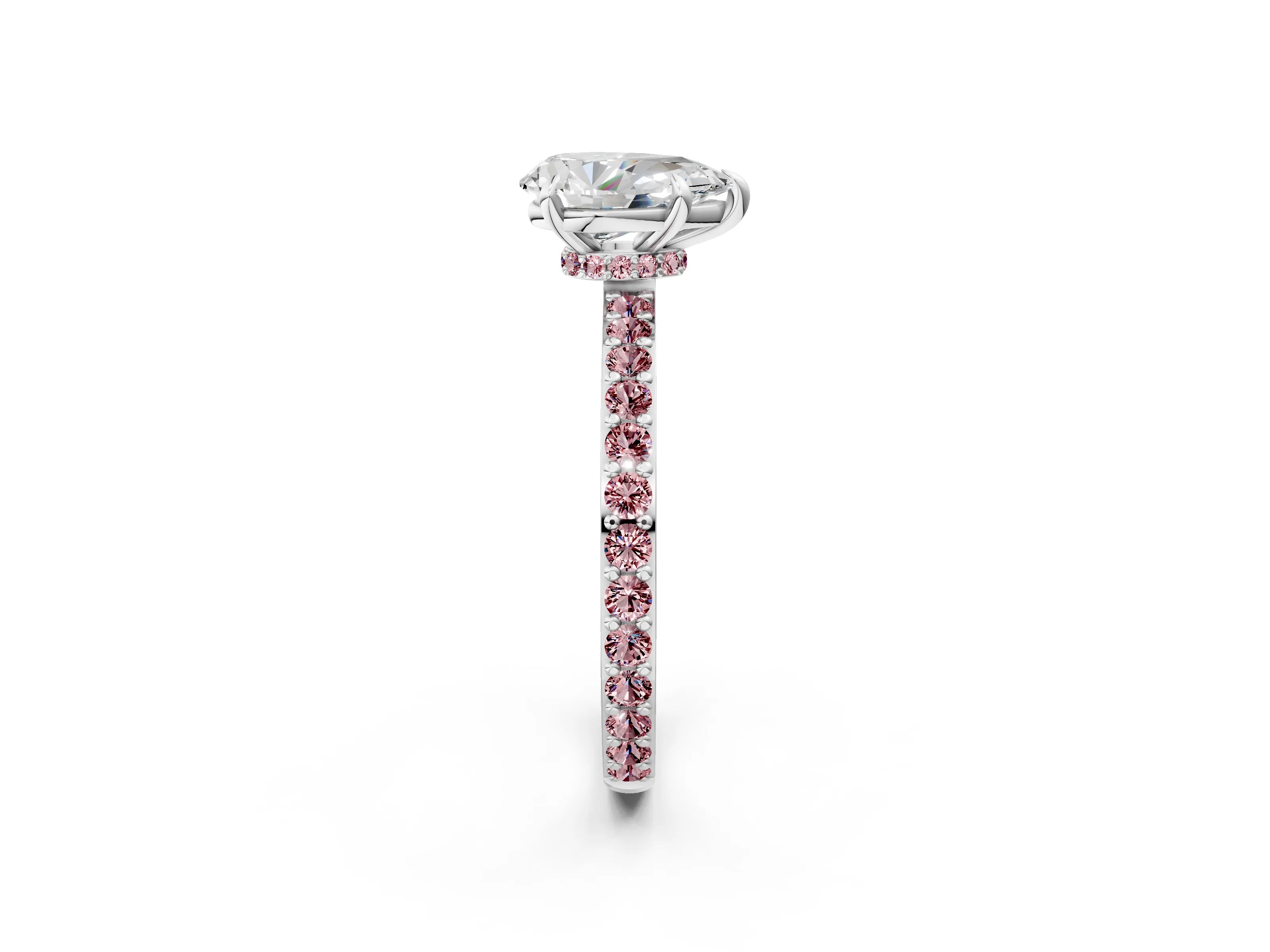 White gold Pear Cut Diamond Pavé Engagement Ring with Round with Morganite side stone Accents and Prong Setting_26