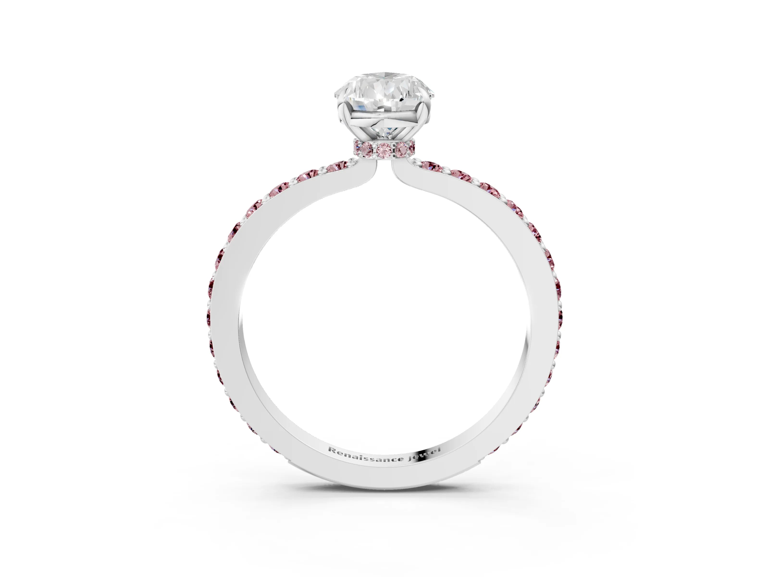 White gold Pear Cut Diamond Pavé Engagement Ring with Round with Morganite side stone Accents and Prong Setting_27