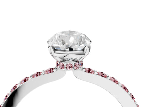 White gold Pear Cut Diamond Pavé Engagement Ring with Round with Morganite side stone Accents and Prong Setting_28