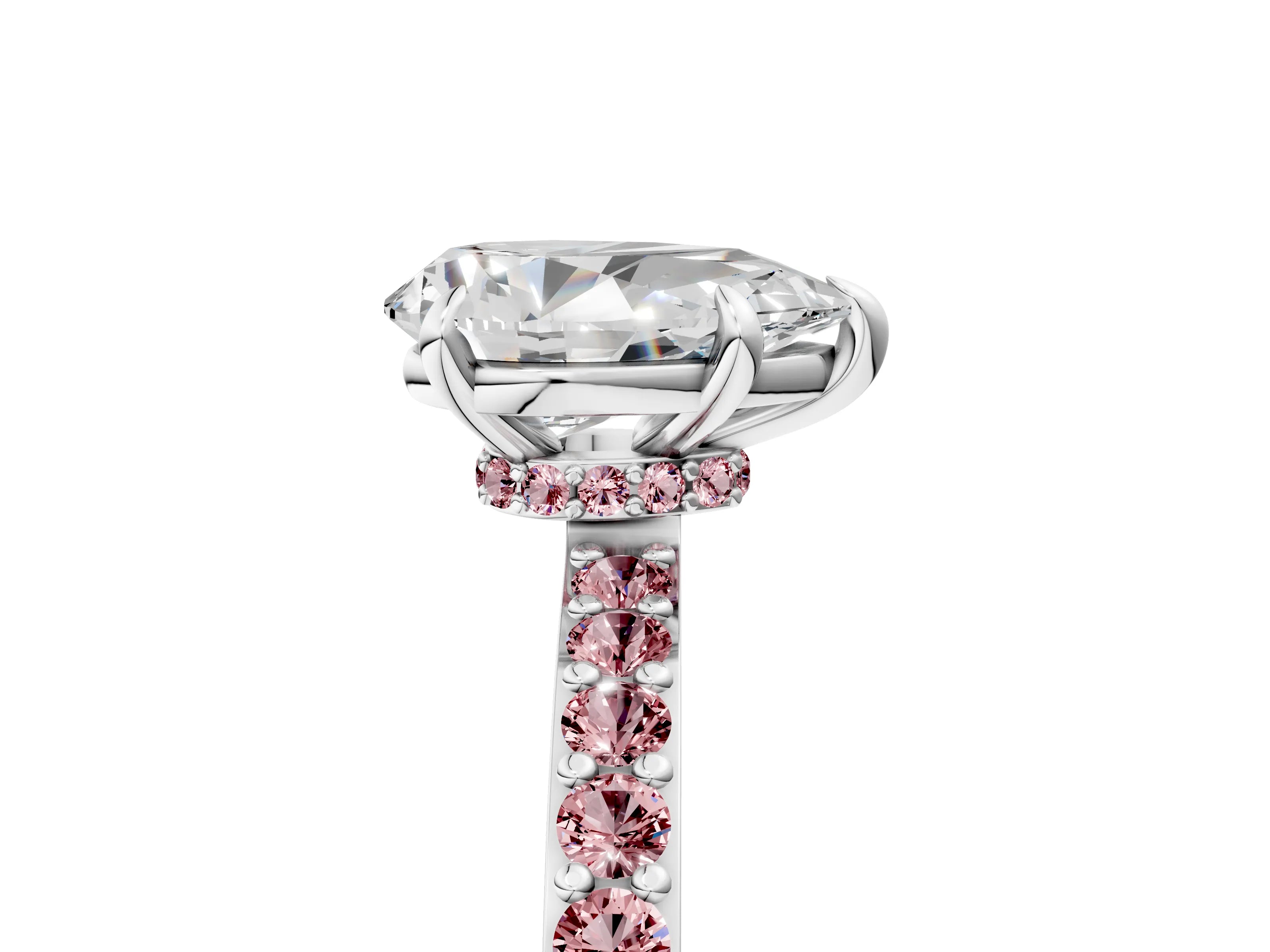 White gold Pear Cut Diamond Pavé Engagement Ring with Round with Morganite side stone Accents and Prong Setting_29