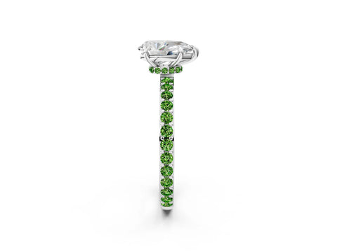 White gold Pear Cut Diamond Pavé Engagement Ring with Round with Peridot side stone Accents and Prong Setting_14