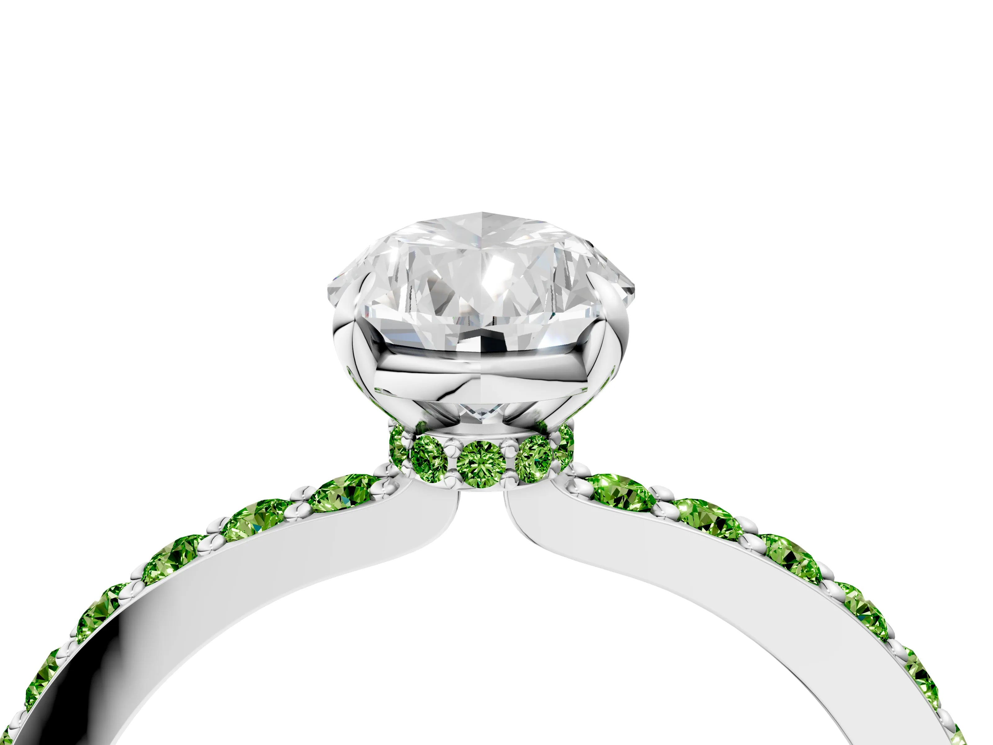 White gold Pear Cut Diamond Pavé Engagement Ring with Round with Peridot side stone Accents and Prong Setting_16