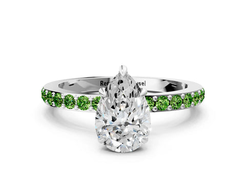 White gold Pear Cut Diamond Pavé Engagement Ring with Round with Peridot side stone Accents and Prong Setting_24