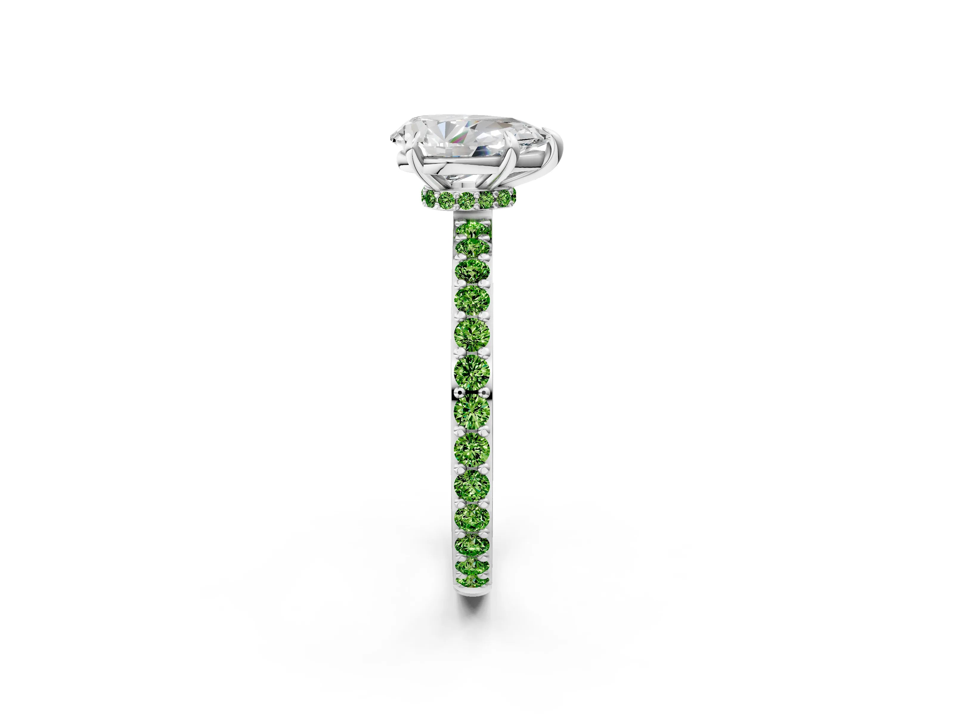 White gold Pear Cut Diamond Pavé Engagement Ring with Round with Peridot side stone Accents and Prong Setting_26