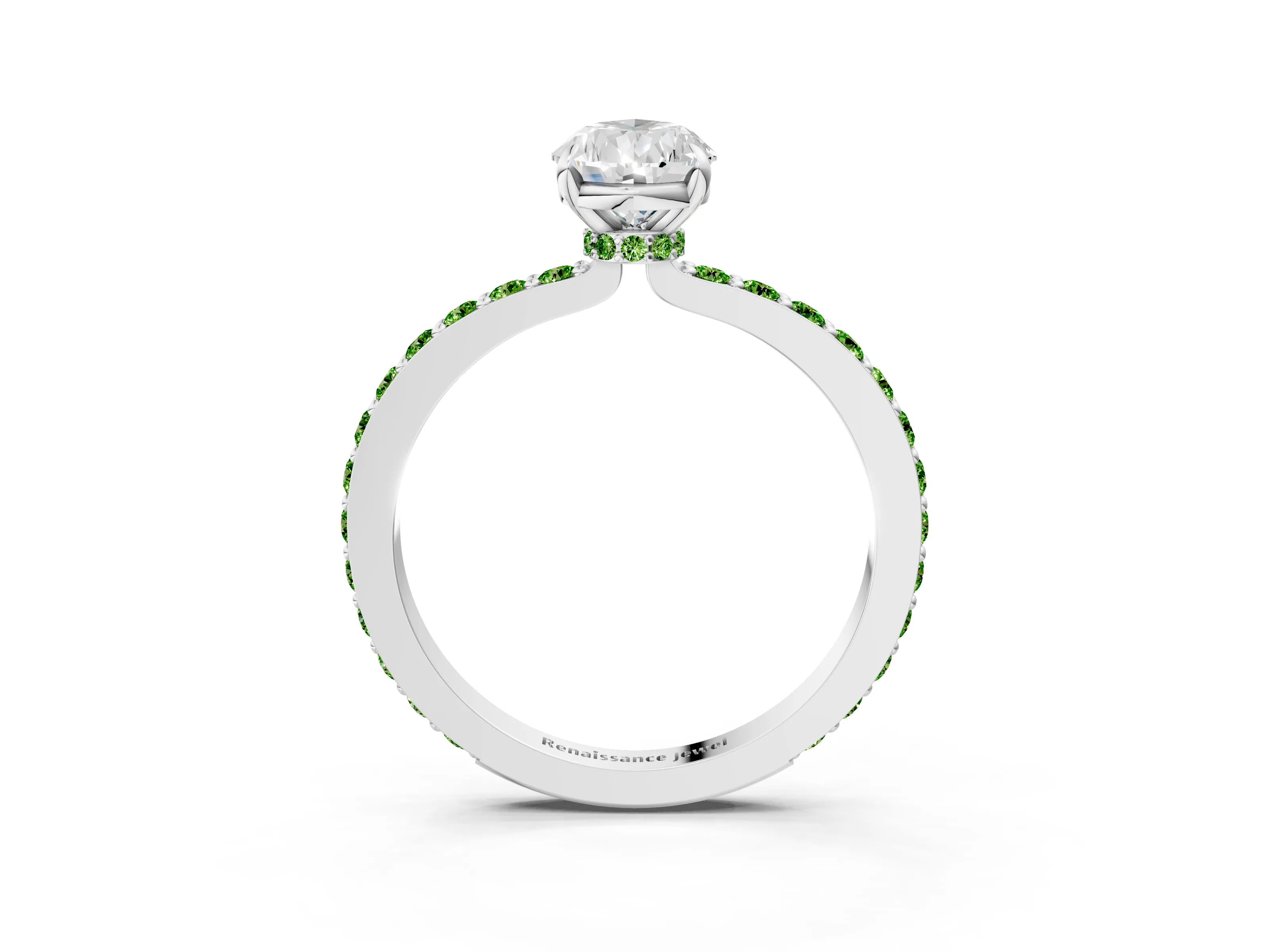 White gold Pear Cut Diamond Pavé Engagement Ring with Round with Peridot side stone Accents and Prong Setting_27