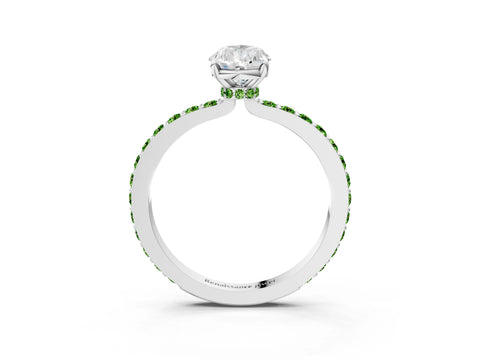 White gold Pear Cut Diamond Pavé Engagement Ring with Round with Peridot side stone Accents and Prong Setting_27