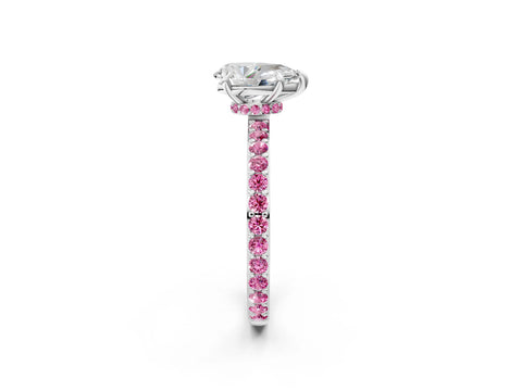 White gold Pear Cut Diamond Pavé Engagement Ring with Round with Pink Sapphire side stone Accents and Prong Setting_14