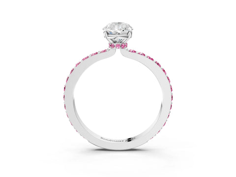 White gold Pear Cut Diamond Pavé Engagement Ring with Round with Pink Sapphire side stone Accents and Prong Setting_15