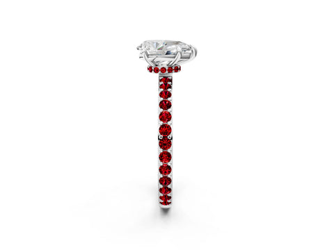 White gold Pear Cut Diamond Pavé Engagement Ring with Round with Ruby side stone Accents and Prong Setting_26