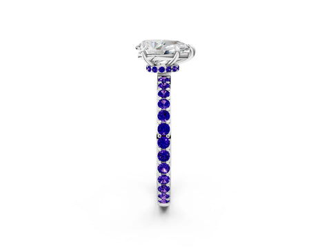 White gold Pear Cut Diamond Pavé Engagement Ring with Round with Tanzanite side stone Accents and Prong Setting_14