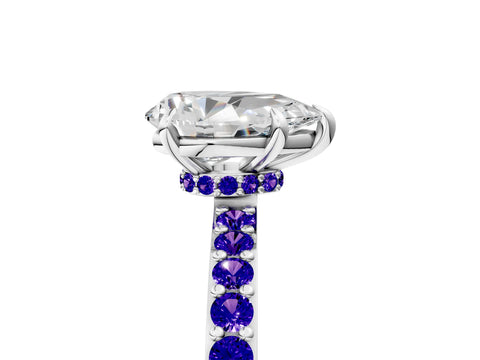White gold Pear Cut Diamond Pavé Engagement Ring with Round with Tanzanite side stone Accents and Prong Setting_17