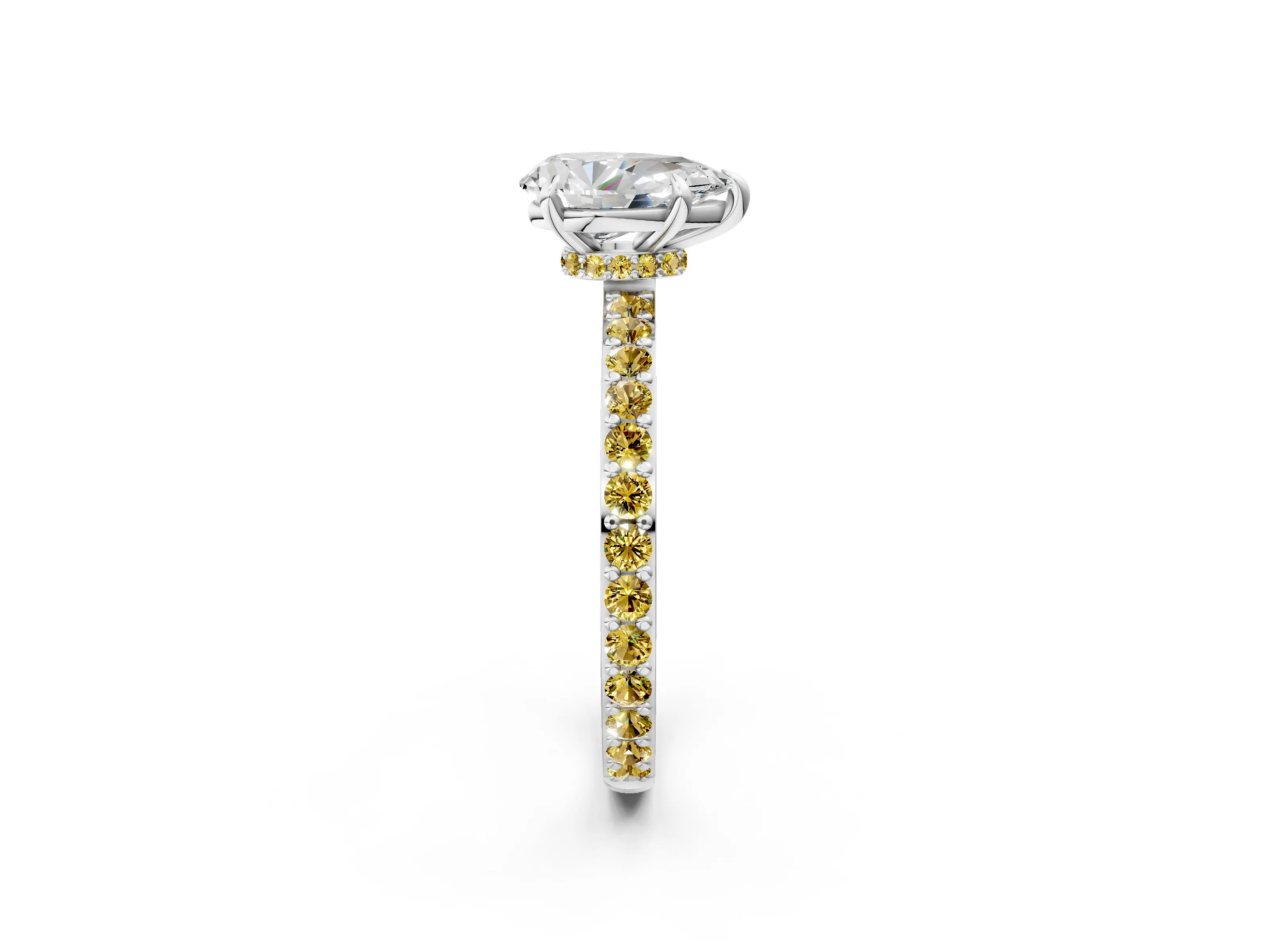 White gold Pear Cut Diamond Pavé Engagement Ring with Round with Yellow Sapphire side stone Accents and Prong Setting_14