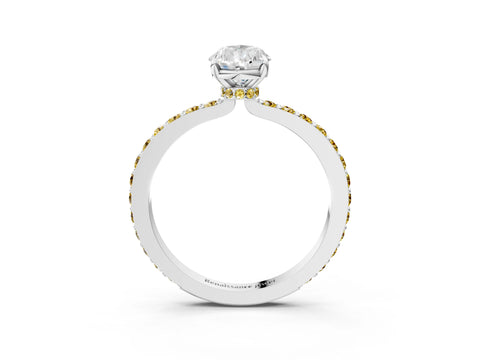 White gold Pear Cut Diamond Pavé Engagement Ring with Round with Yellow Sapphire side stone Accents and Prong Setting_15