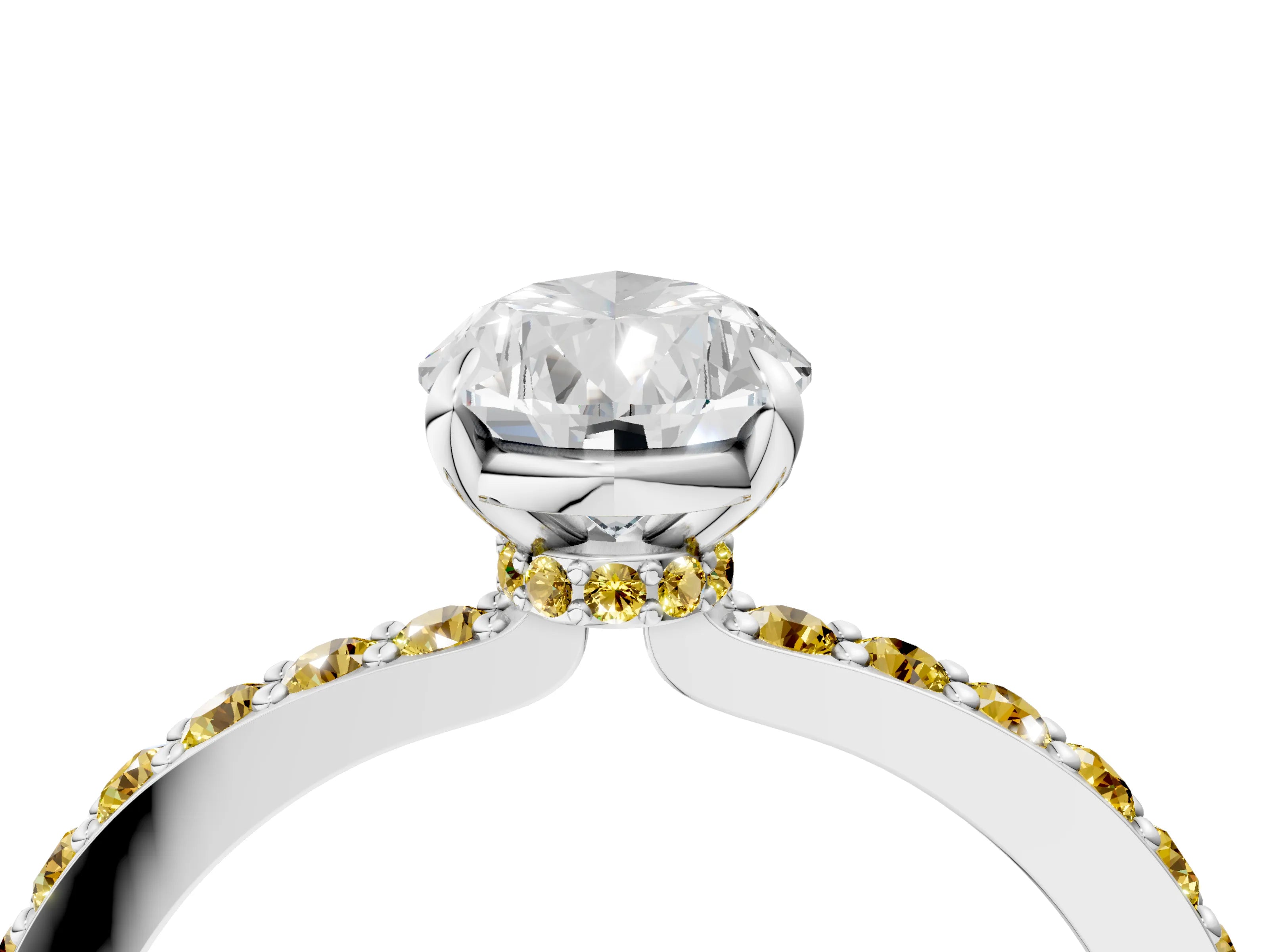 White gold Pear Cut Diamond Pavé Engagement Ring with Round with Yellow Sapphire side stone Accents and Prong Setting_16