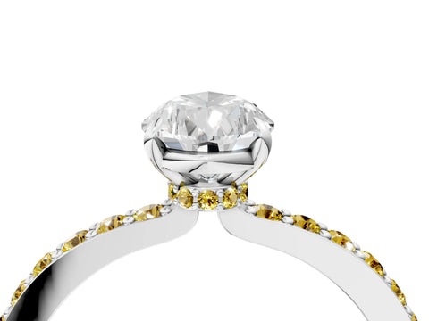 White gold Pear Cut Diamond Pavé Engagement Ring with Round with Yellow Sapphire side stone Accents and Prong Setting_16