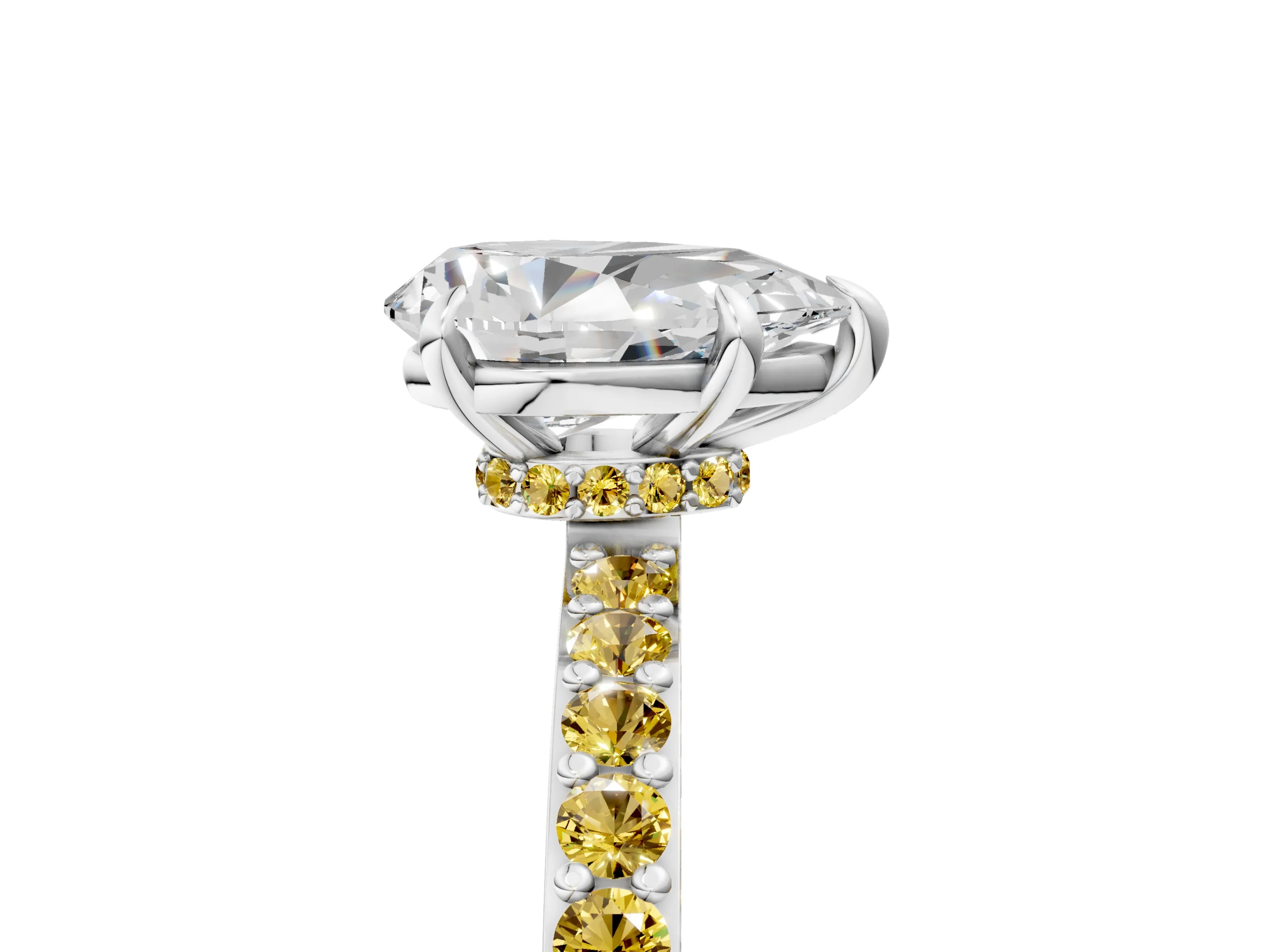 White gold Pear Cut Diamond Pavé Engagement Ring with Round with Yellow Sapphire side stone Accents and Prong Setting_29