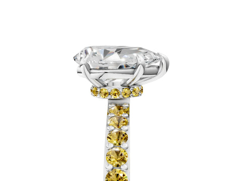 White gold Pear Cut Diamond Pavé Engagement Ring with Round with Yellow Sapphire side stone Accents and Prong Setting_29