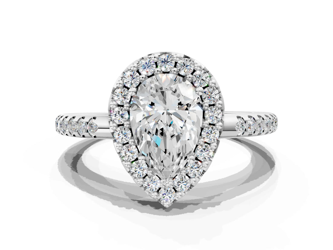 White gold Pear Cut Diamond Pavé Halo Ring with Four-Prong Setting_34