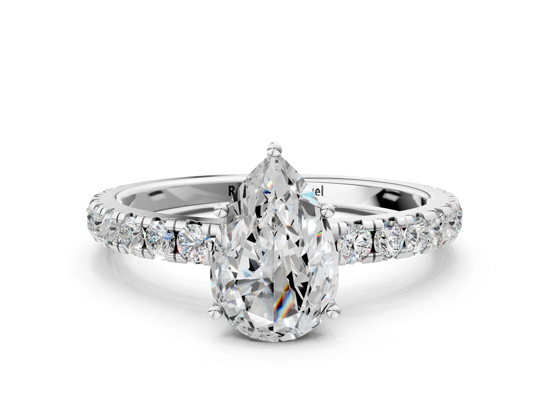 White gold Pear Cut Diamond Pavé Solitaire Engagement Ring with Four-Prong Setting_87