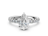 White gold Pear Cut Diamond Pavé Solitaire Ring with Round Band and Prong Setting_16