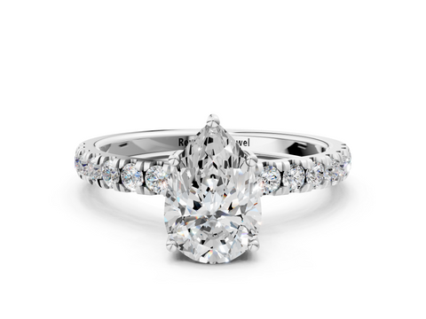 White gold Pear Cut Diamond Pave Band Solitaire Ring with Four-Prong Setting_72