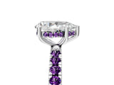 White gold Pear Cut Diamond Pave Band Solitaire Ring with Round with Amethyst side stone and Prong Setting_23