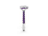 White gold Pear Cut Diamond Pave Band Solitaire Ring with Round with Amethyst side stone and Prong Setting_26