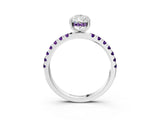 White gold Pear Cut Diamond Pave Band Solitaire Ring with Round with Amethyst side stone and Prong Setting_27