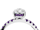 White gold Pear Cut Diamond Pave Band Solitaire Ring with Round with Amethyst side stone and Prong Setting_28