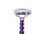 White gold Pear Cut Diamond Pave Band Solitaire Ring with Round with Amethyst side stone and Prong Setting_29